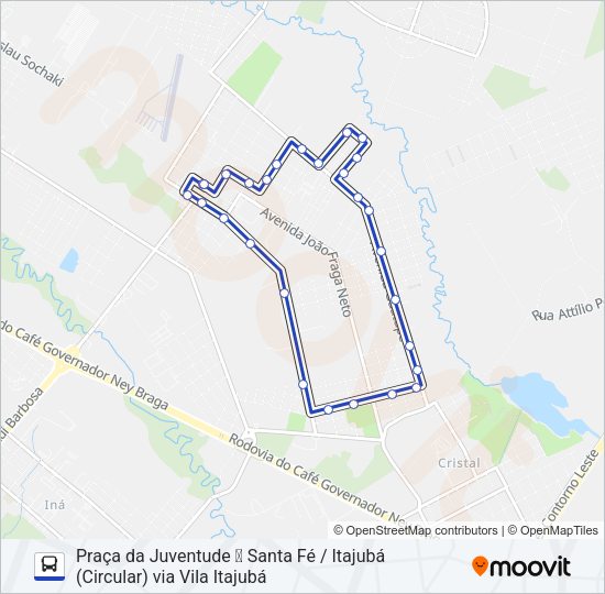 Mapa da linha 204 PIT PRAÇA DA JUVENTUDE / SANTA FÉ (ITAJUBÁ - 2) de ônibus