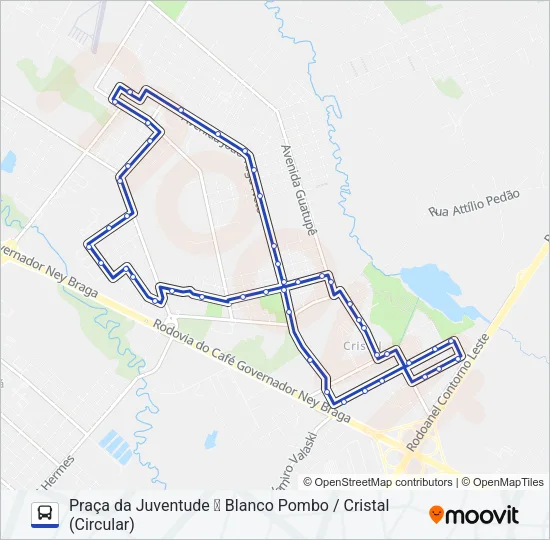 214 PIT PRAÇA DA JUVENTUDE / CRISTAL - BLANCO POMBO (ANTI-HORÁRIO) Bus Line Map