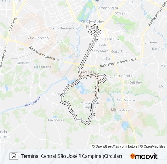 Mapa da linha 1021 CAMPINA de ônibus