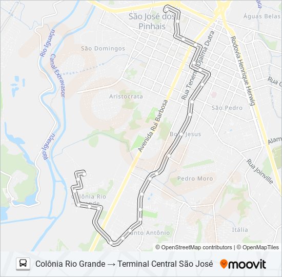 Mapa da linha 1000 COLÔNIA RIO GRANDE de ônibus