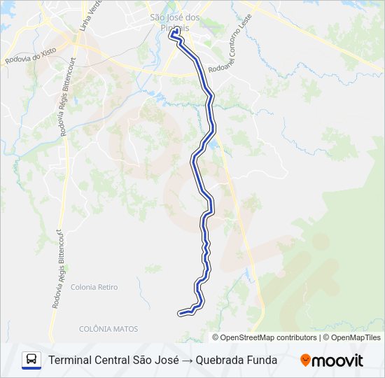 Mapa da linha 1009 FAXINA / QUEBRADA FUNDA de ônibus