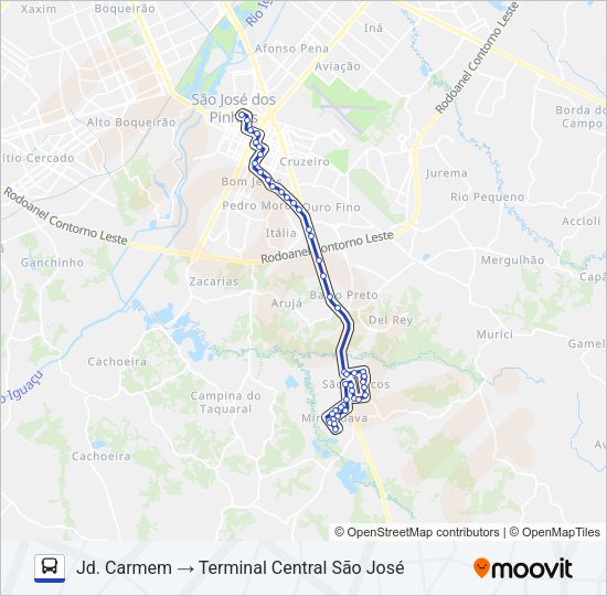 Mapa da linha 1012 JARDIM CARMEM / SÃO MARCOS de ônibus