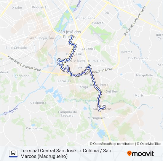 Mapa da linha 1099 COLÔNIA RIO GRANDE / JARDIM ELDORADO de ônibus