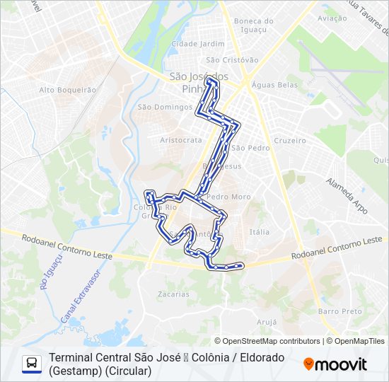 Mapa da linha 1099 COLÔNIA RIO GRANDE / JARDIM ELDORADO de ônibus