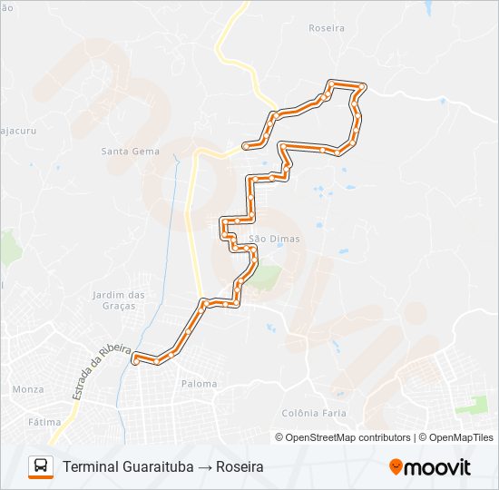 Mapa da linha B18 ROSEIRA de ônibus