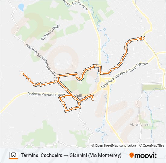Mapa da linha A16 GIANNINI de ônibus