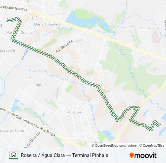 Mapa de C13 ÁGUA CLARA de autobús