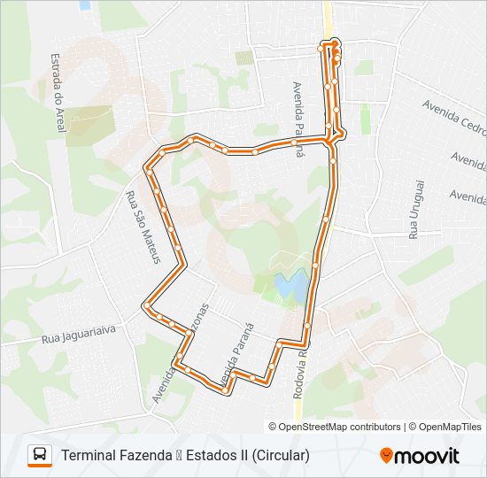 Mapa da linha F23 ESTADOS II de ônibus