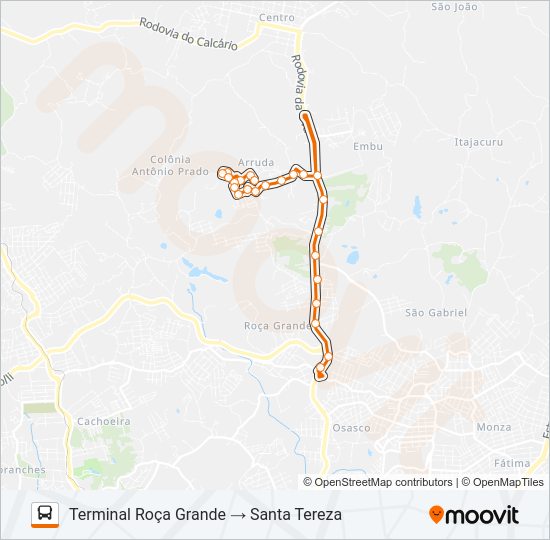 Mapa da linha S15 SANTA TEREZA de ônibus
