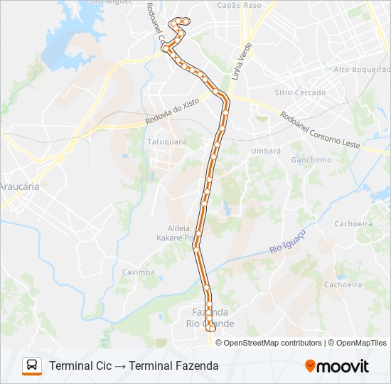 Mapa da linha F05 FAZENDA / CIC de ônibus