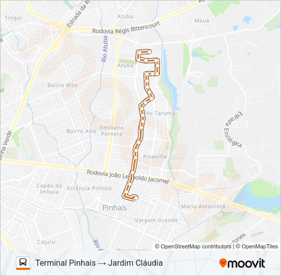 Mapa da linha C20 JARDIM CLÁUDIA de ônibus