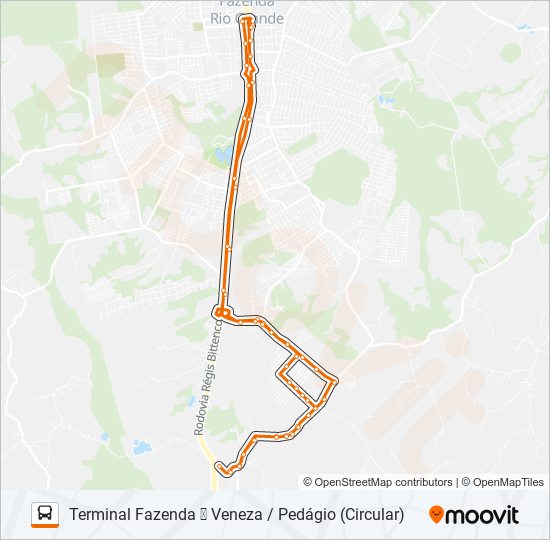 Mapa da linha F25 VENEZA / PEDÁGIO de ônibus