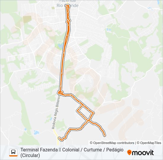 Mapa da linha F25 VENEZA / PEDÁGIO de ônibus