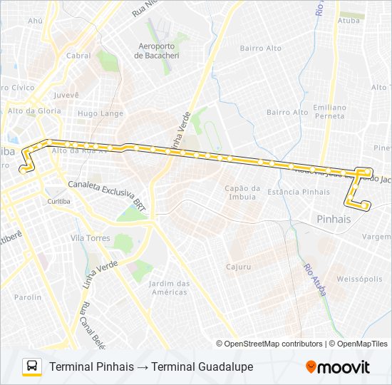 Mapa da linha C03 PINHAIS / GUADALUPE de ônibus