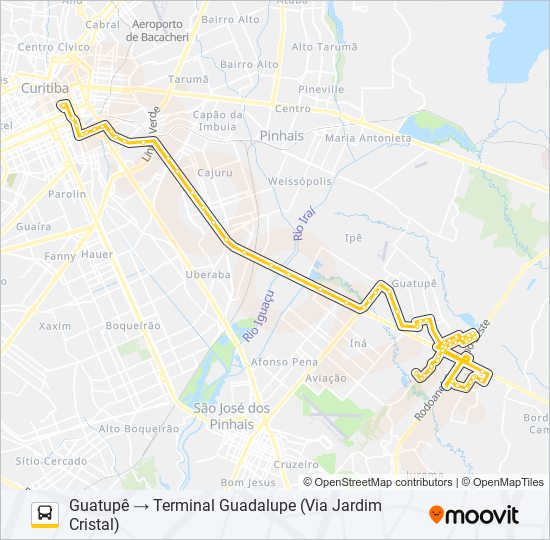 Mapa da linha E77 GUATUPÊ / GUADALUPE de ônibus