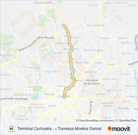 Mapa da linha A01 CACHOEIRA / CURITIBA de ônibus