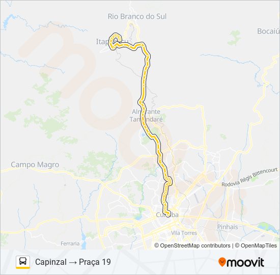 Mapa da linha K71 ITAPERUÇU / PRAÇA 19 de ônibus