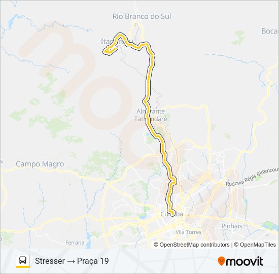 Mapa da linha K71 ITAPERUÇU / PRAÇA 19 de ônibus