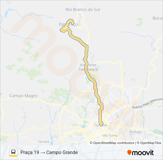 Mapa da linha K71 ITAPERUÇU / PRAÇA 19 de ônibus