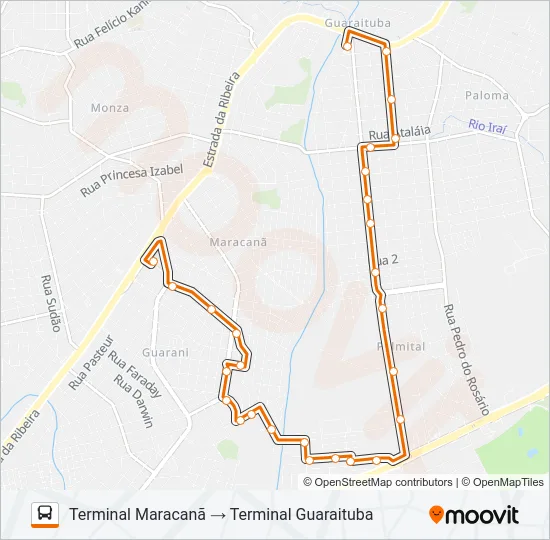 Mapa da linha B59 PLANALTO / GUARAITUBA de ônibus