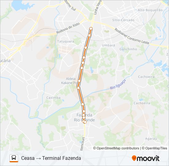 Mapa da linha F01 FAZENDA / PINHEIRINHO de ônibus