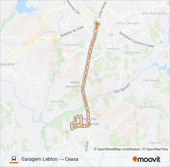 Mapa da linha F01 FAZENDA / PINHEIRINHO de ônibus