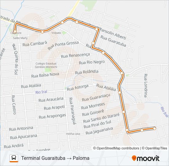 Mapa da linha B90 PALOMA / COLONIA FARIA de ônibus