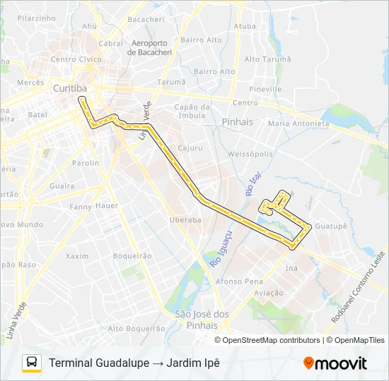 Mapa da linha E71 JARDIM IPÊ / GUADALUPE de ônibus