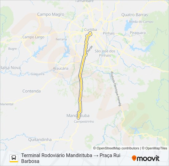 Mapa da linha G71 MANDIRITUBA / CURITIBA de ônibus