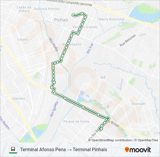 Mapa da linha I20 MARACANÃ / AFONSO PENA de ônibus