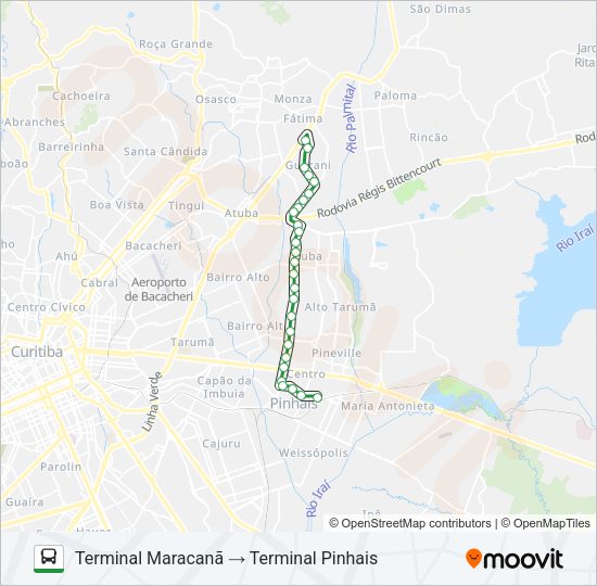 Mapa da linha I20 MARACANÃ / AFONSO PENA de ônibus