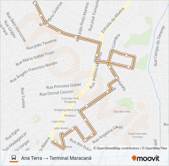 Mapa da linha B15 ANA TERRA (VIA ADRIANE) de ônibus