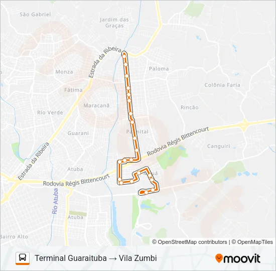 B44 VILA ZUMBI / GUARAITUBA Bus Line Map