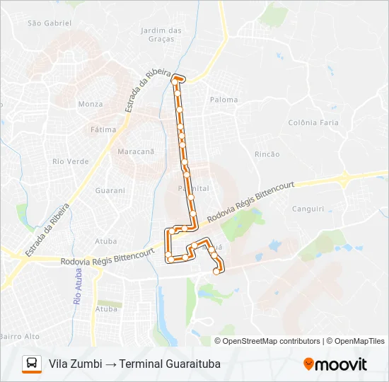 B44 VILA ZUMBI / GUARAITUBA Bus Line Map