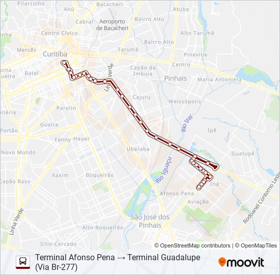 Mapa da linha E03 AFONSO PENA / GUADALUPE de ônibus