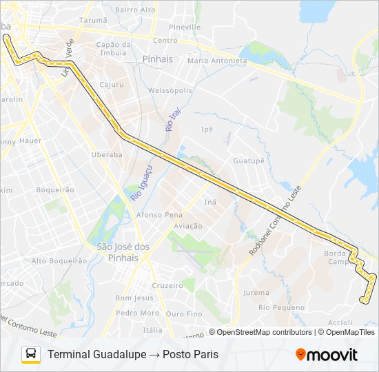 Mapa da linha E76 POSTO PARIS / GUADALUPE de ônibus