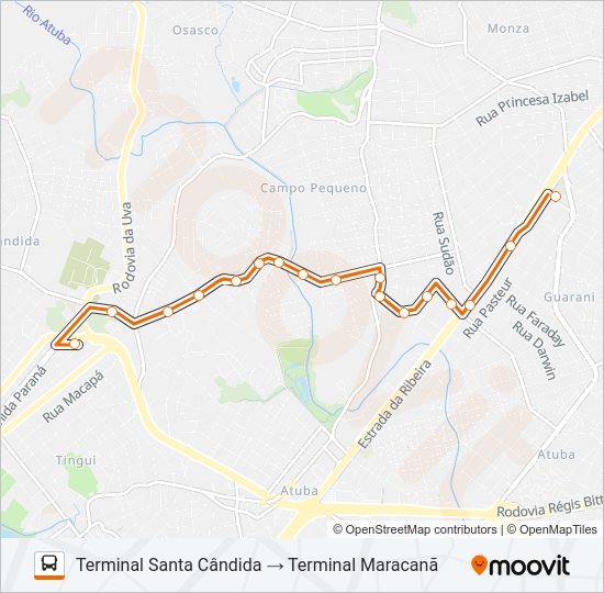 Mapa da linha B11 MARACANÃ / SANTA CÂNDIDA de ônibus