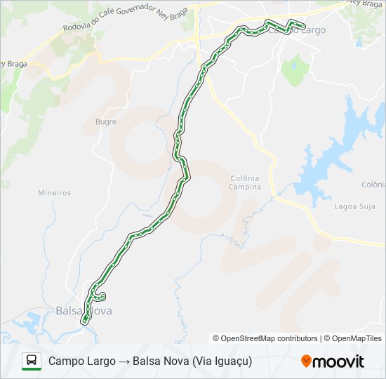 Mapa da linha I30 CAMPO LARGO / BALSA NOVA de ônibus