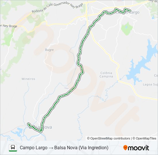 Mapa da linha I30 CAMPO LARGO / BALSA NOVA de ônibus