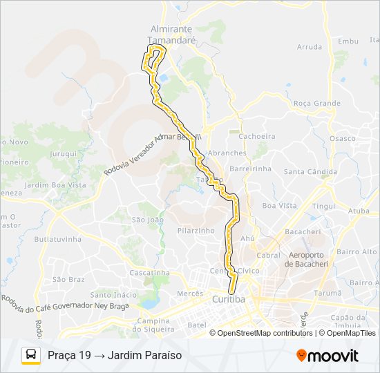 Mapa da linha A72 JARDIM PARAÍSO / PRAÇA 19 de ônibus