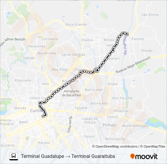 Mapa da linha B69 MAD. CURITIBA / SÃO DIMAS de ônibus