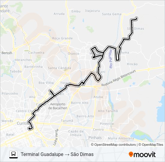 Mapa da linha B69 MAD. CURITIBA / SÃO DIMAS de ônibus