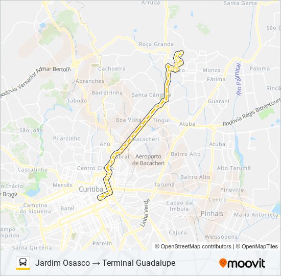 Mapa da linha B73 JARDIM OSASCO / GUADALUPE de ônibus