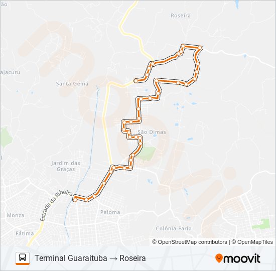 Mapa da linha B91 VALE DAS FLORES / ROSEIRA de ônibus