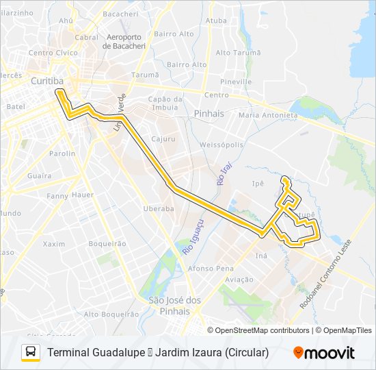 Mapa da linha E72 JARDIM IZAURA / GUADALUPE de ônibus