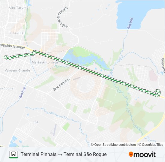 Mapa da linha I17 T. SÃO ROQUE / T. PINHAIS de ônibus