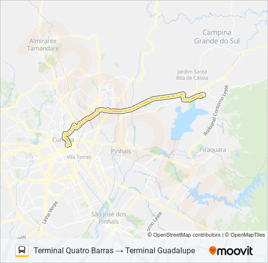 Mapa da linha O74 QUATRO BARRAS / GUADALUPE de ônibus