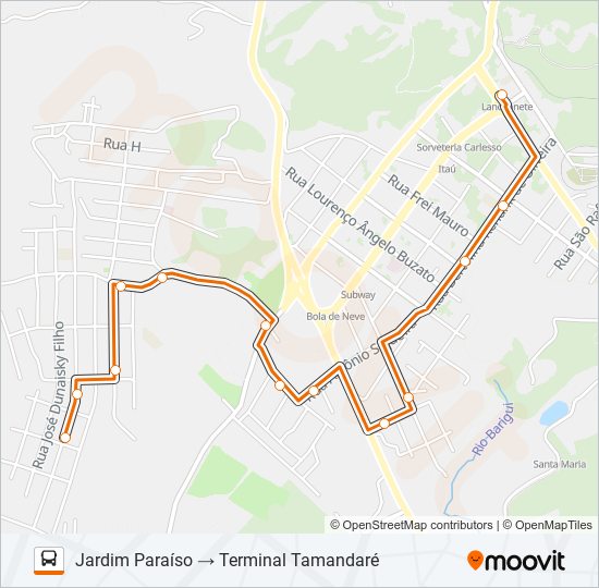 Mapa de A21 JARDIM PARAÍSO / TAMANDARÉ de autobús