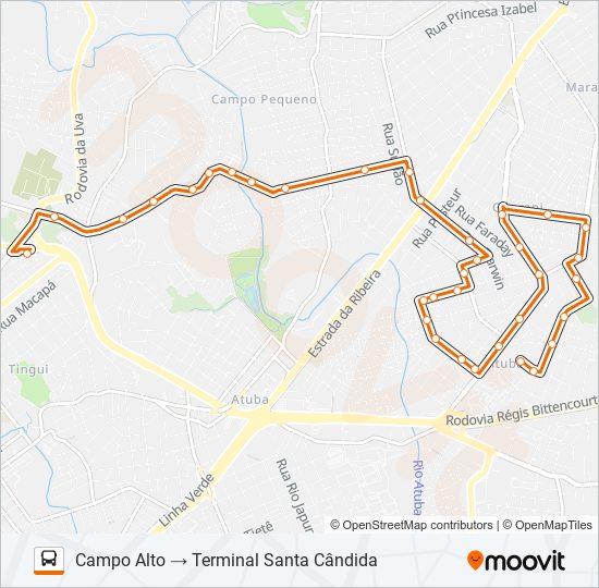 Mapa da linha B39 CAMPO ALTO / SANTA CÂNDIDA de ônibus