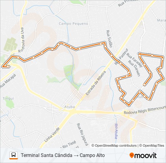 Mapa da linha B39 CAMPO ALTO / SANTA CÂNDIDA de ônibus